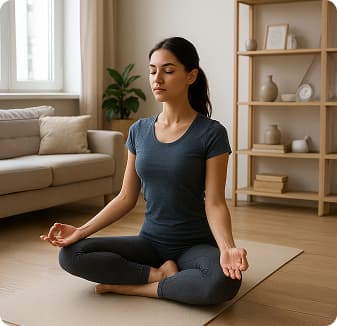 Woman meditating in a modern living room